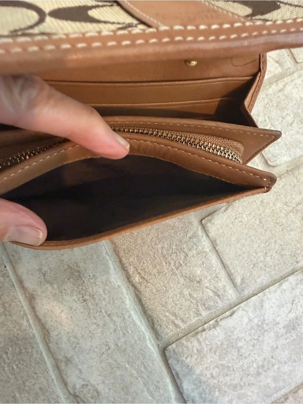 Vintage Y2K Coach Signature Jacquard Leather Bifold Wallet Brown Tan